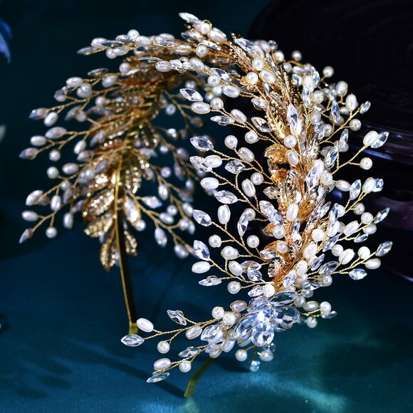BRIDELLA BHP322 Golden Bridal Tiara  Crown Wedding Headband Hair Jewelry main image 4